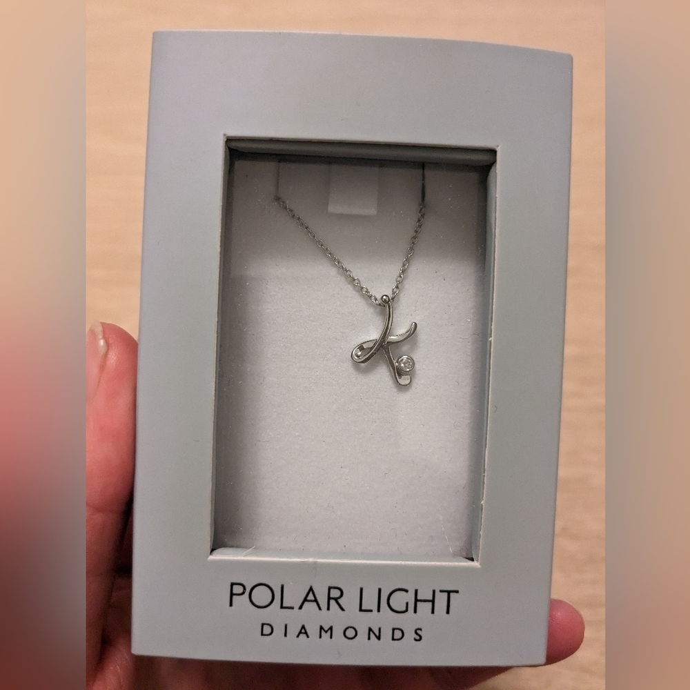 Polar Light 'k' initial diamond necklace - new in box!